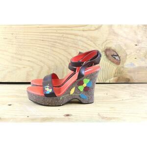 New Tommy Girl Shoes 10M Platform Tweed Floral Embroidered Leather Sandals Shoes